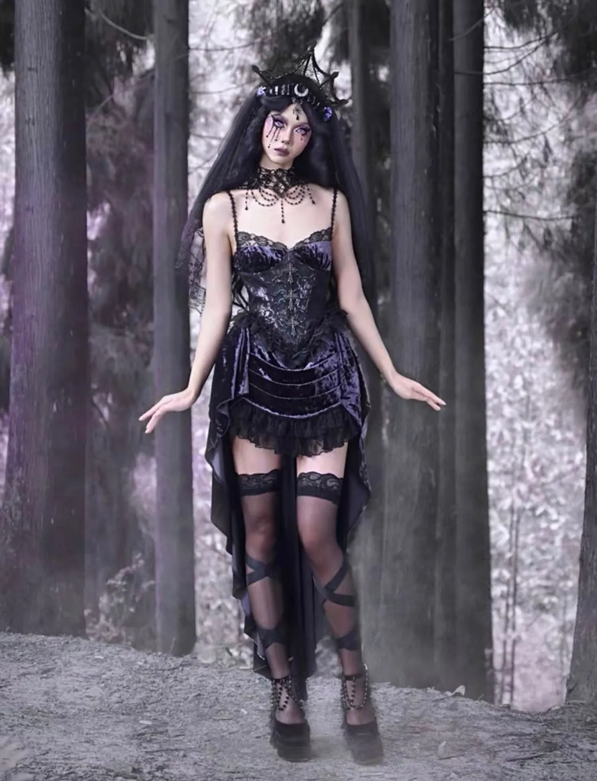 [Blood Supply]Moon Goddess Gothic Velvet Halloween Dress