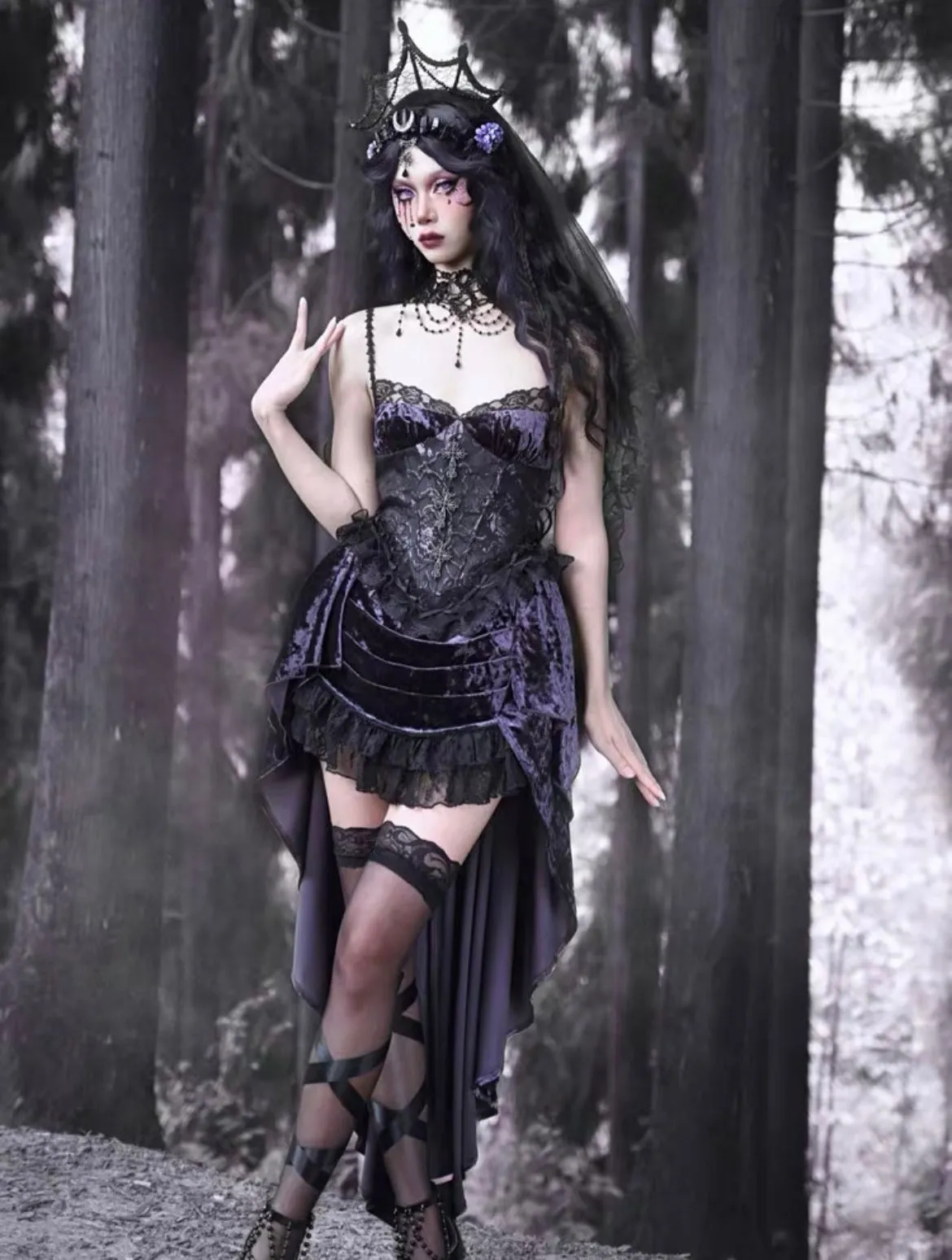 [Blood Supply]Moon Goddess Gothic Velvet Halloween Dress