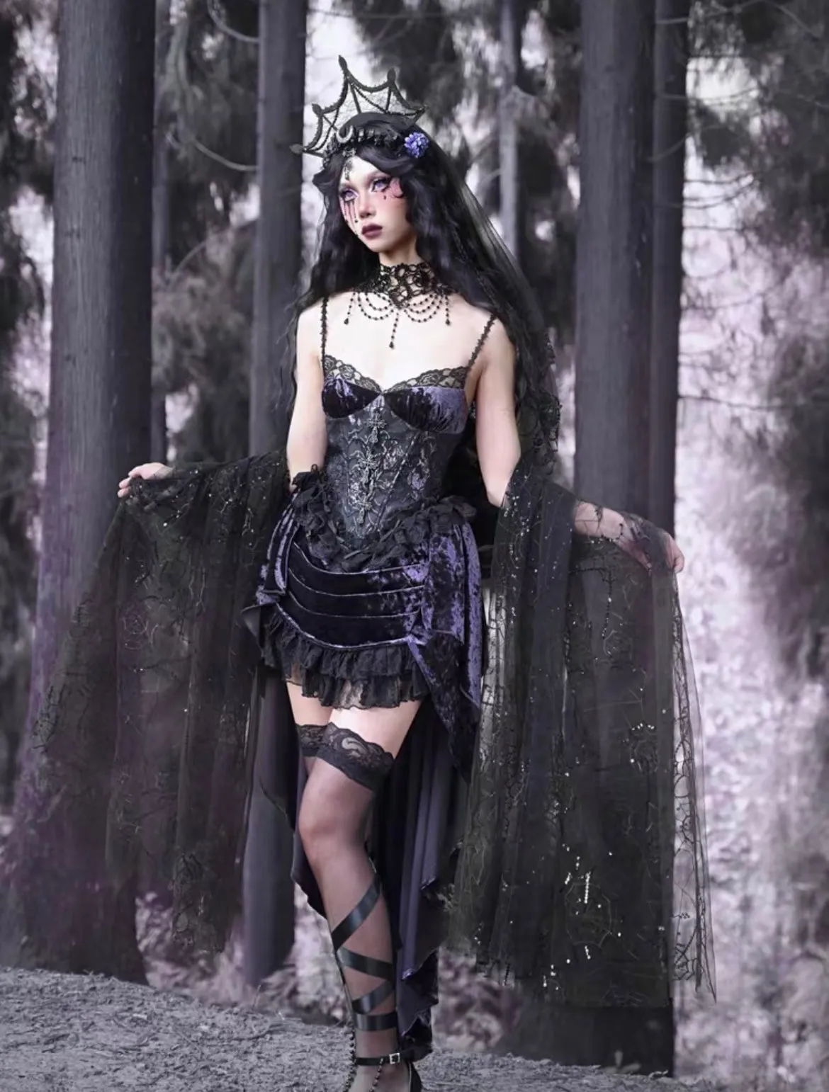 [Blood Supply]Moon Goddess Gothic Velvet Halloween Dress