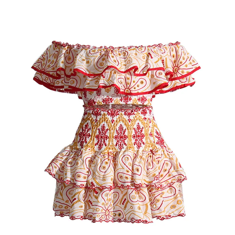 Bohemian Layered Ruffled Broderie Anglaise Scalloped Smocked Matching Set