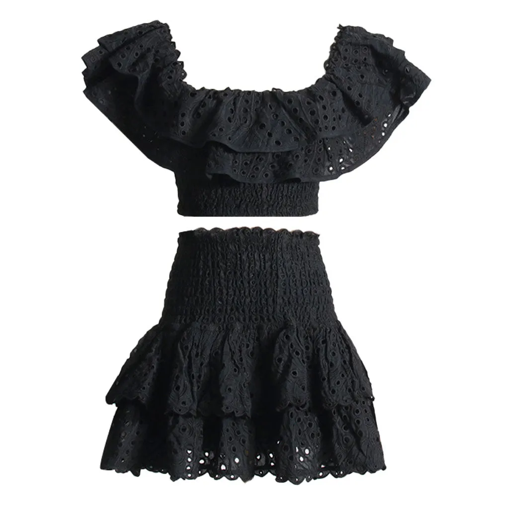 Bohemian Layered Ruffled Broderie Anglaise Scalloped Smocked Matching Set