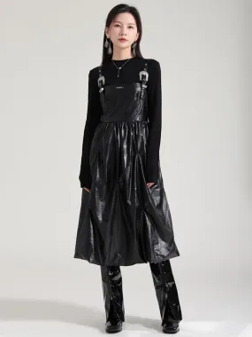 Bukle Vegan Leather Overall Dress - Black