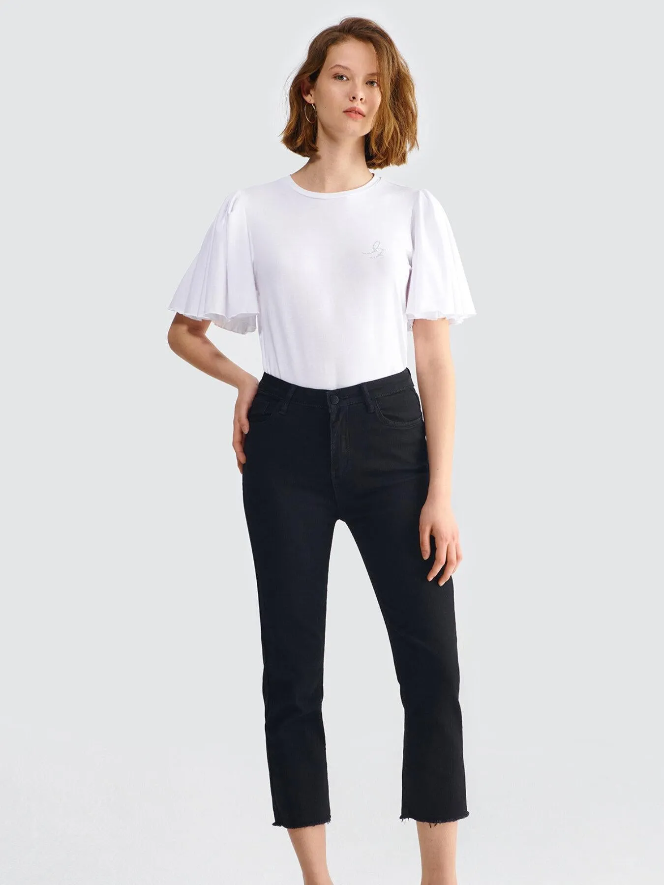 Button Pocket Skinny Cropped Jeans