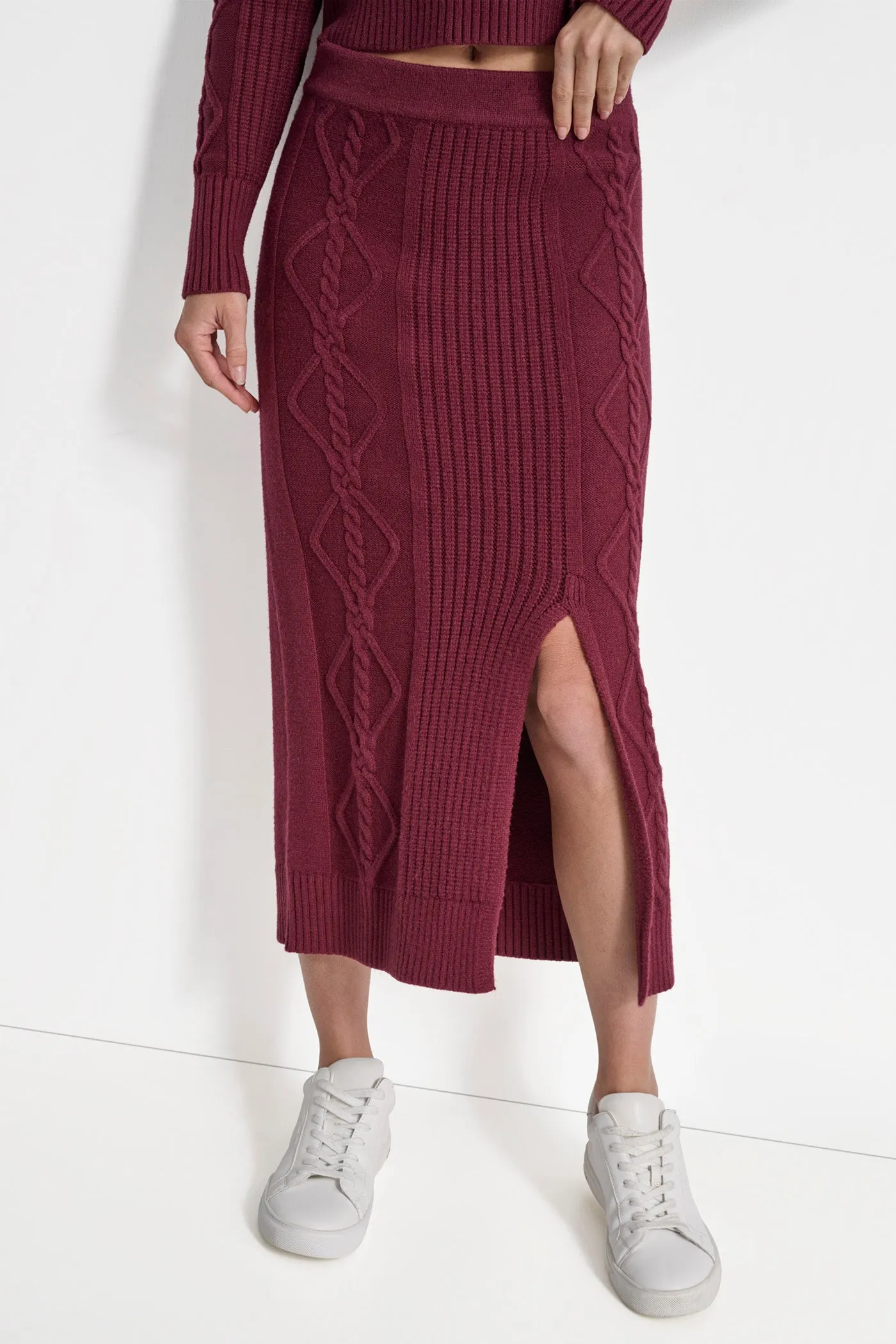 CABLE AND RIB SWEATER SKIRT