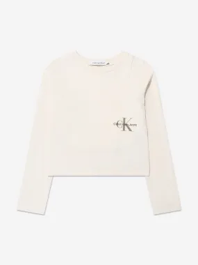 Calvin Klein Girls Monogram Off Placed T-Shirt in Beige