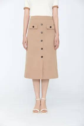 Camel Midi Skirt With Button A Shape