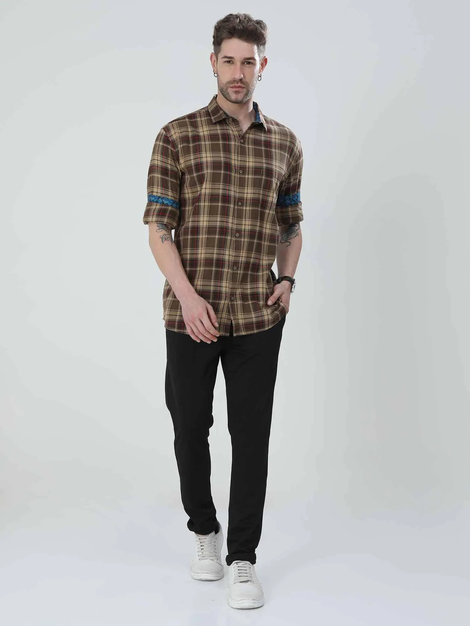 Caramel Checkered Cotton Shirt