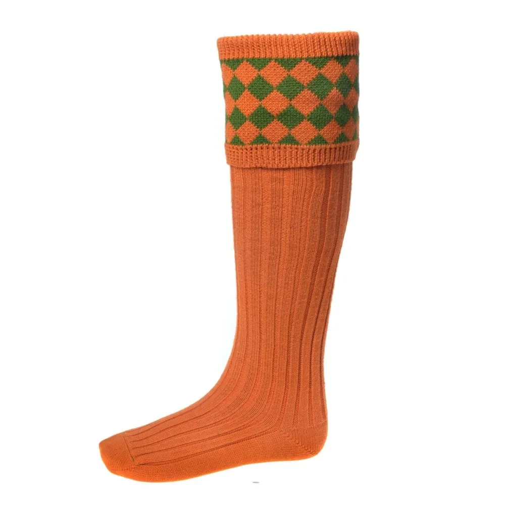 Chessboard Sock Burnt Orange   Garter Ties by House of Cheviot