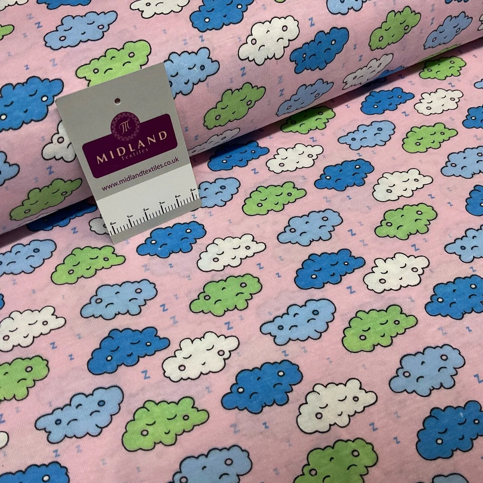 Children's Sleeping Cloud cotton stretch jersey novelty dress fabric M1713