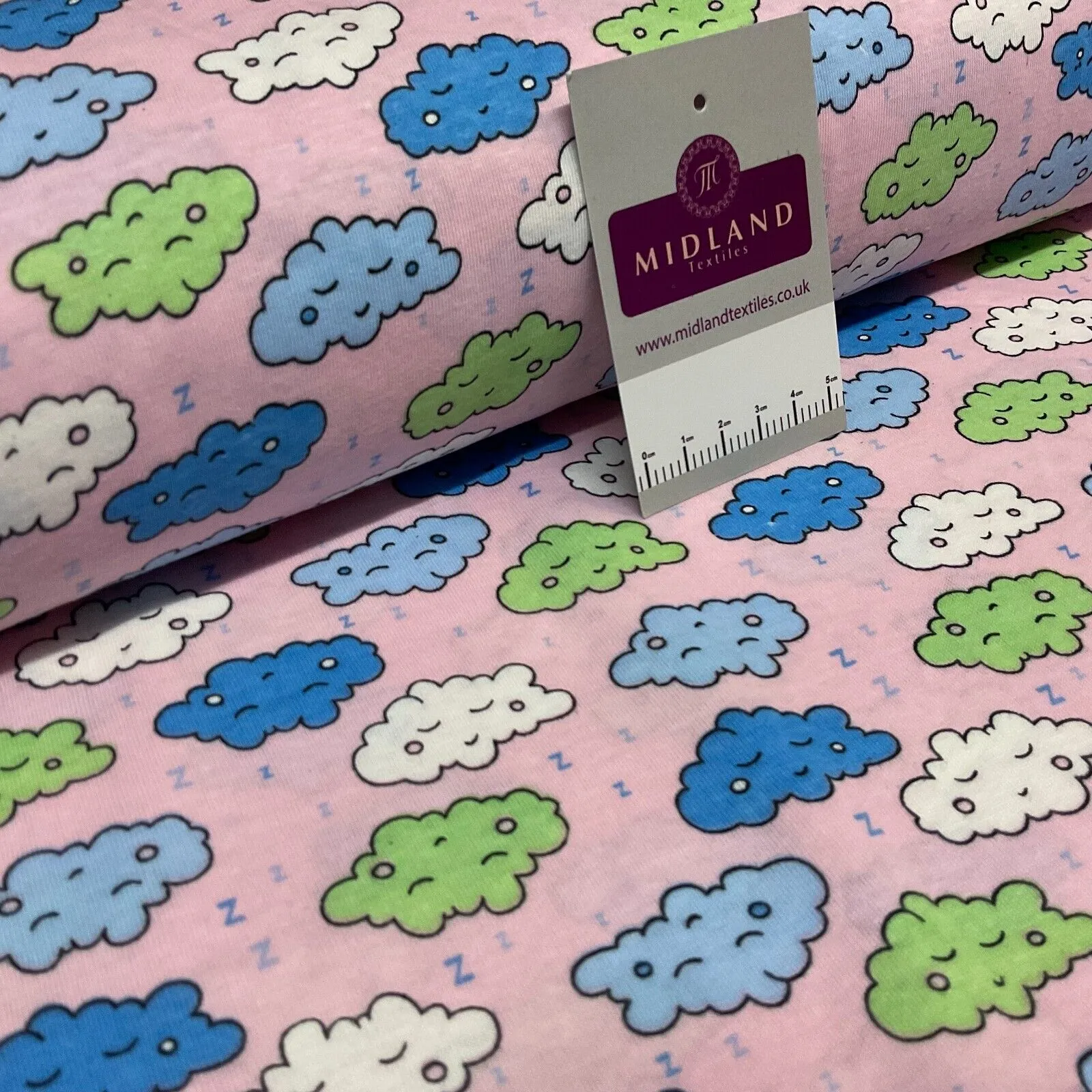 Children's Sleeping Cloud cotton stretch jersey novelty dress fabric M1713