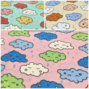 Children's Sleeping Cloud cotton stretch jersey novelty dress fabric M1713