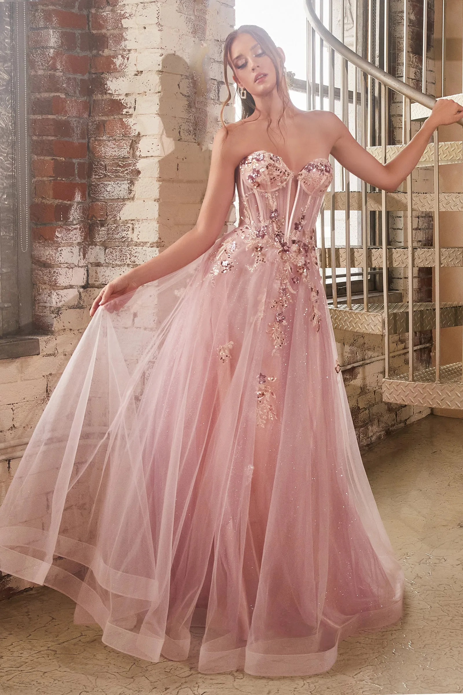 CINDERELLA DIVINE CB142 Tulle Strapless Plunging Ball Gown