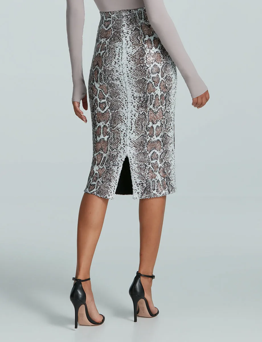 Commando Sequin Animal Midi Skirt in Copper Snake