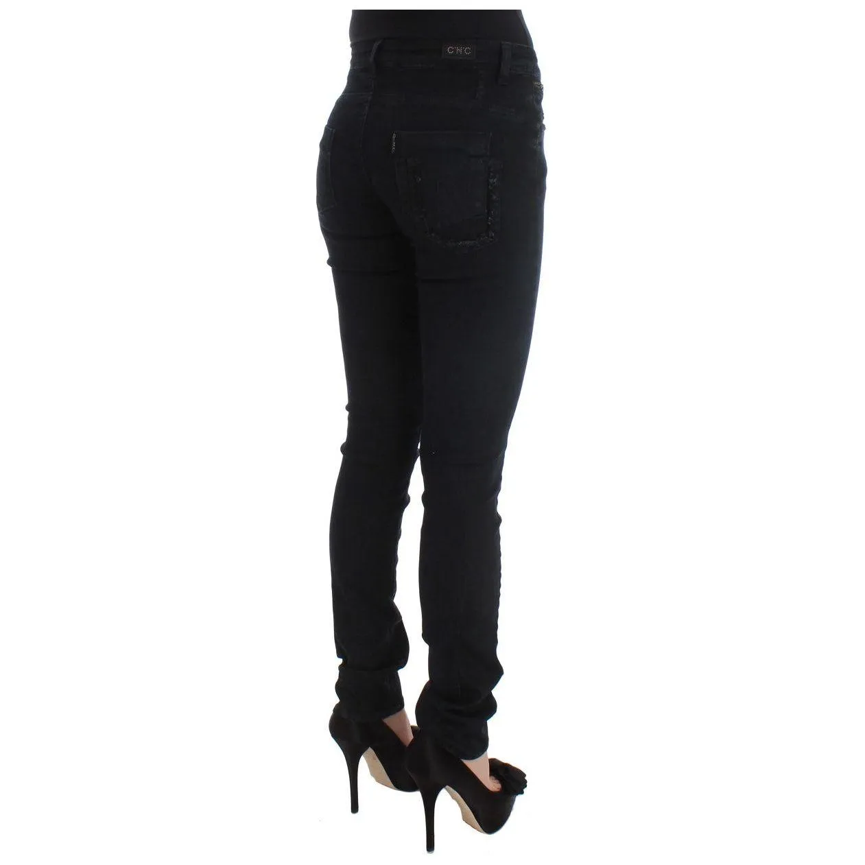 Costume National Sleek Slim Fit Designer Jeans in Classic Black