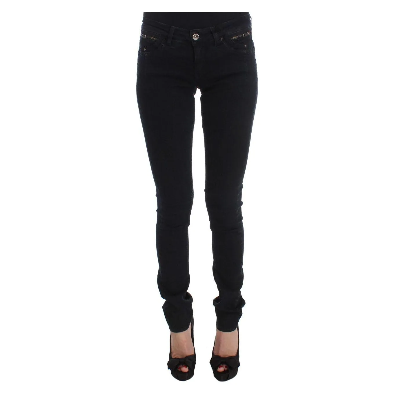 Costume National Sleek Slim Fit Designer Jeans in Classic Black