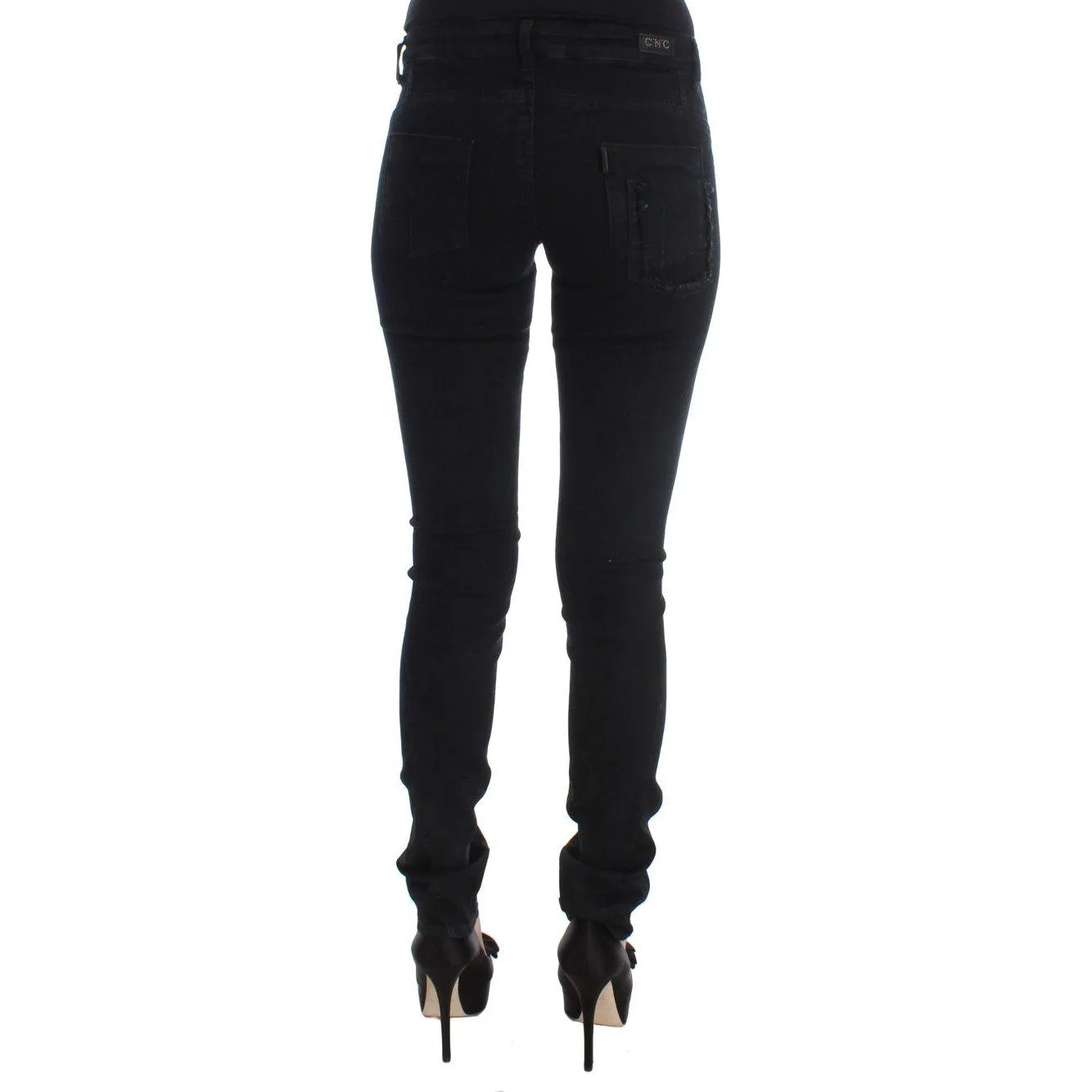 Costume National Sleek Slim Fit Designer Jeans in Classic Black