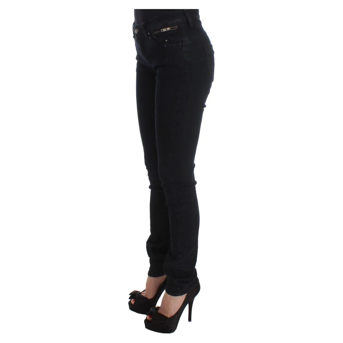 Costume National Sleek Slim Fit Designer Jeans in Classic Black