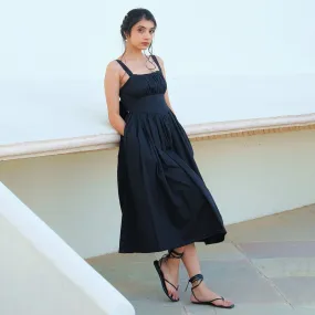 Cotton Midi Dress For Women | Twirling Skirt | Black