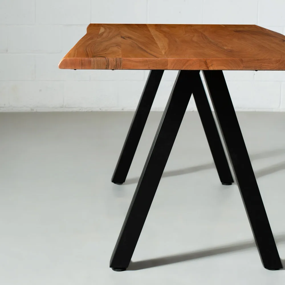 DANTON - Acacia Live Edge Table 3.5cm Thickness Top with Pyramid Black Legs