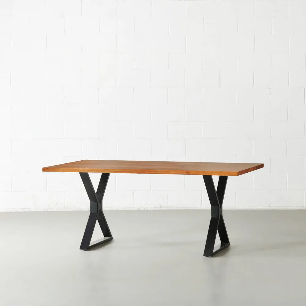 DANTON - Acacia Straight Cut Table 3.5cm Thickness Top with X Black Legs