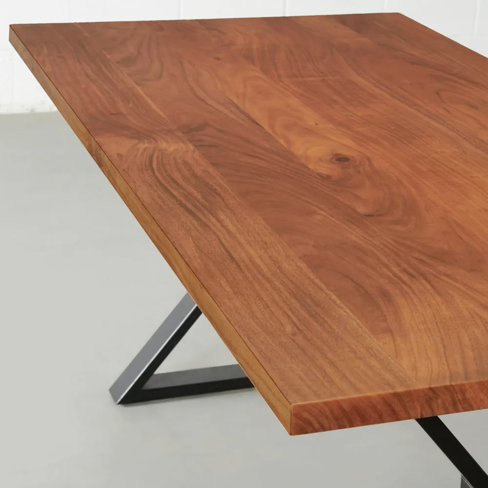 DANTON - Acacia Straight Cut Table 3.5cm Thickness Top with X Black Legs