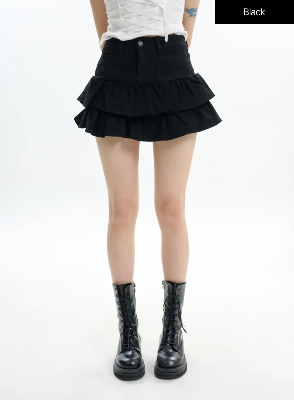 Denim Fringe Layered Mini Skirt IF413