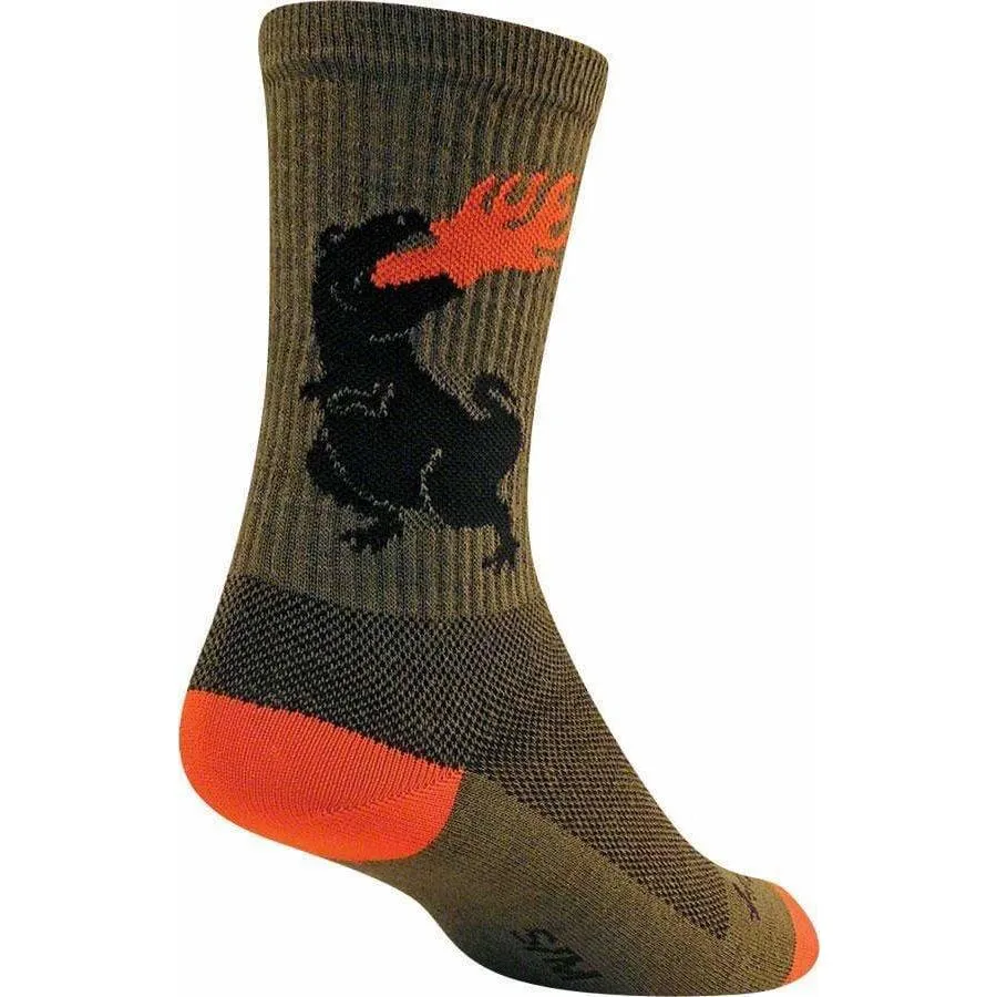 Dinosaur Wool Cycling Socks - 6 inch