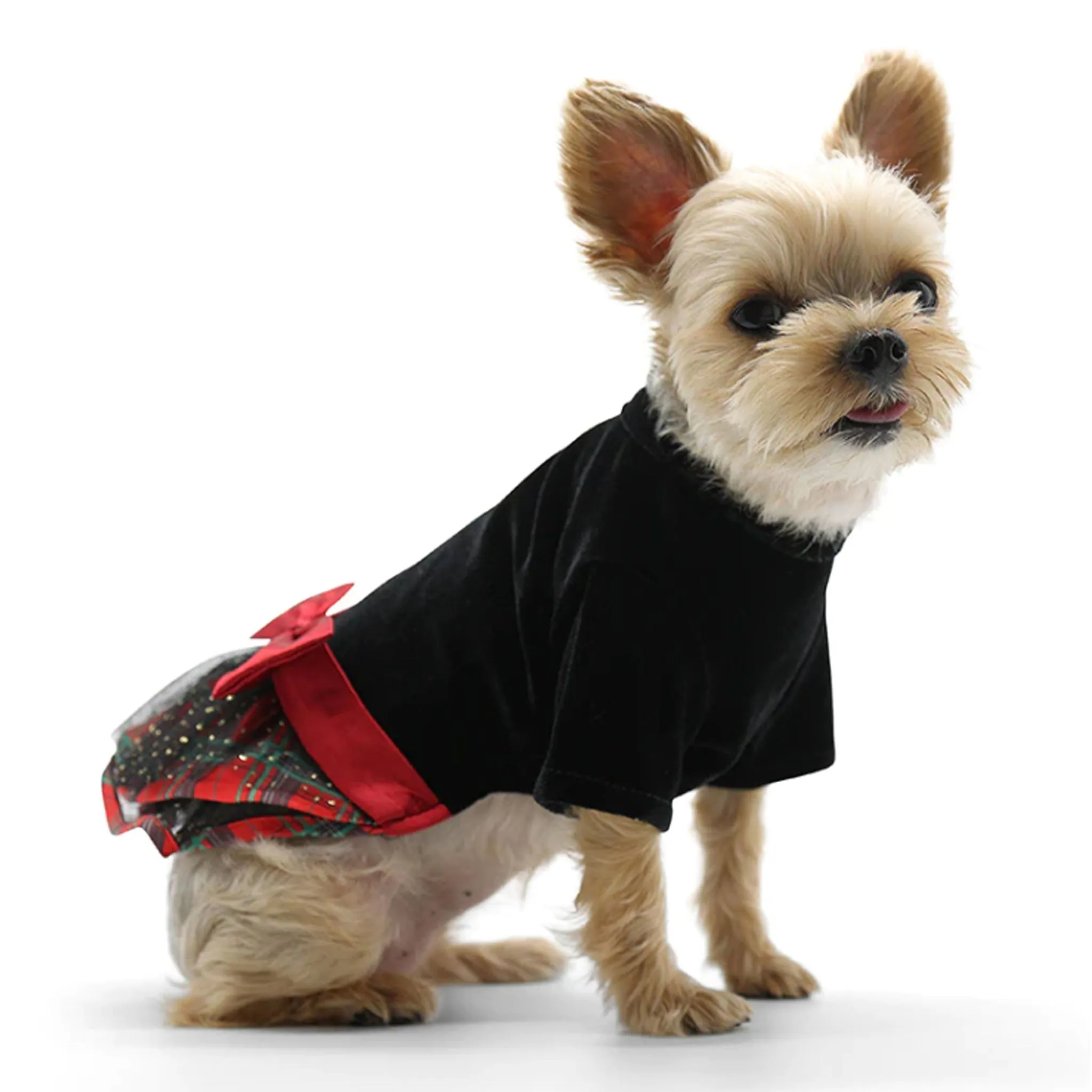 Dogo Pet Fashions Velvet Plaid Dress - Black & Red