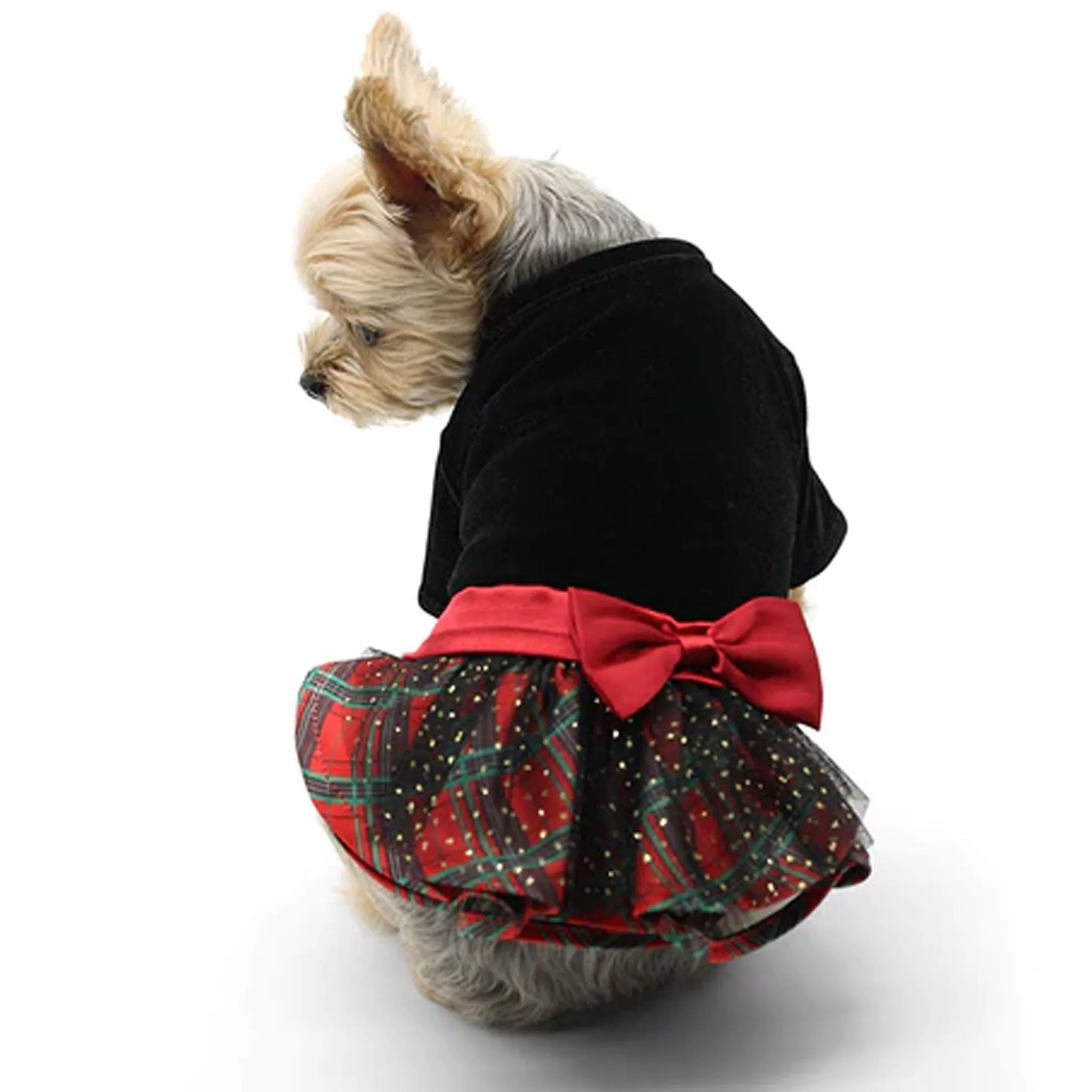 Dogo Pet Fashions Velvet Plaid Dress - Black & Red