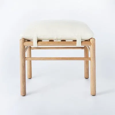 Emery Wood and Upholstered Ottoman with Straps Cream - Threshold designed with Studio McGee