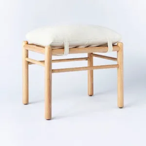 Emery Wood and Upholstered Ottoman with Straps Cream - Threshold designed with Studio McGee