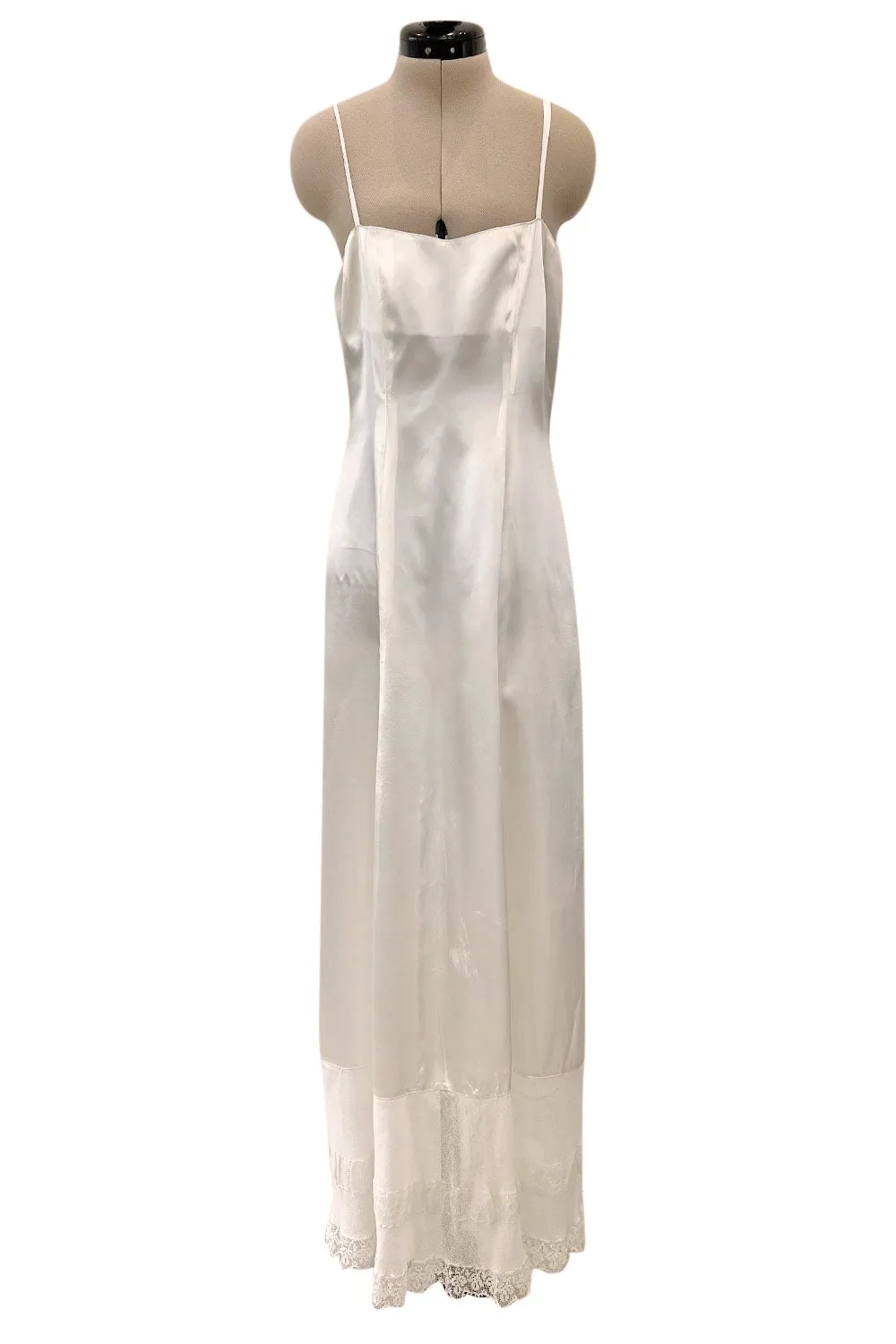 Ethereal 1930s Ivory Silk Tulle Net Dress w Pale Lavender & Cream Floral Embroidery