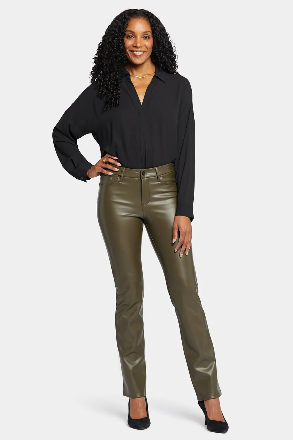 Faux Leather Marilyn Straight Pants - Ripe Olive