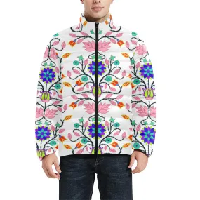 Floral Beadwork Four Clans White Men's Stand Collar Padded Jacket