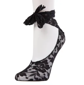 Floral Lace Ankle-Tie Sock - Black