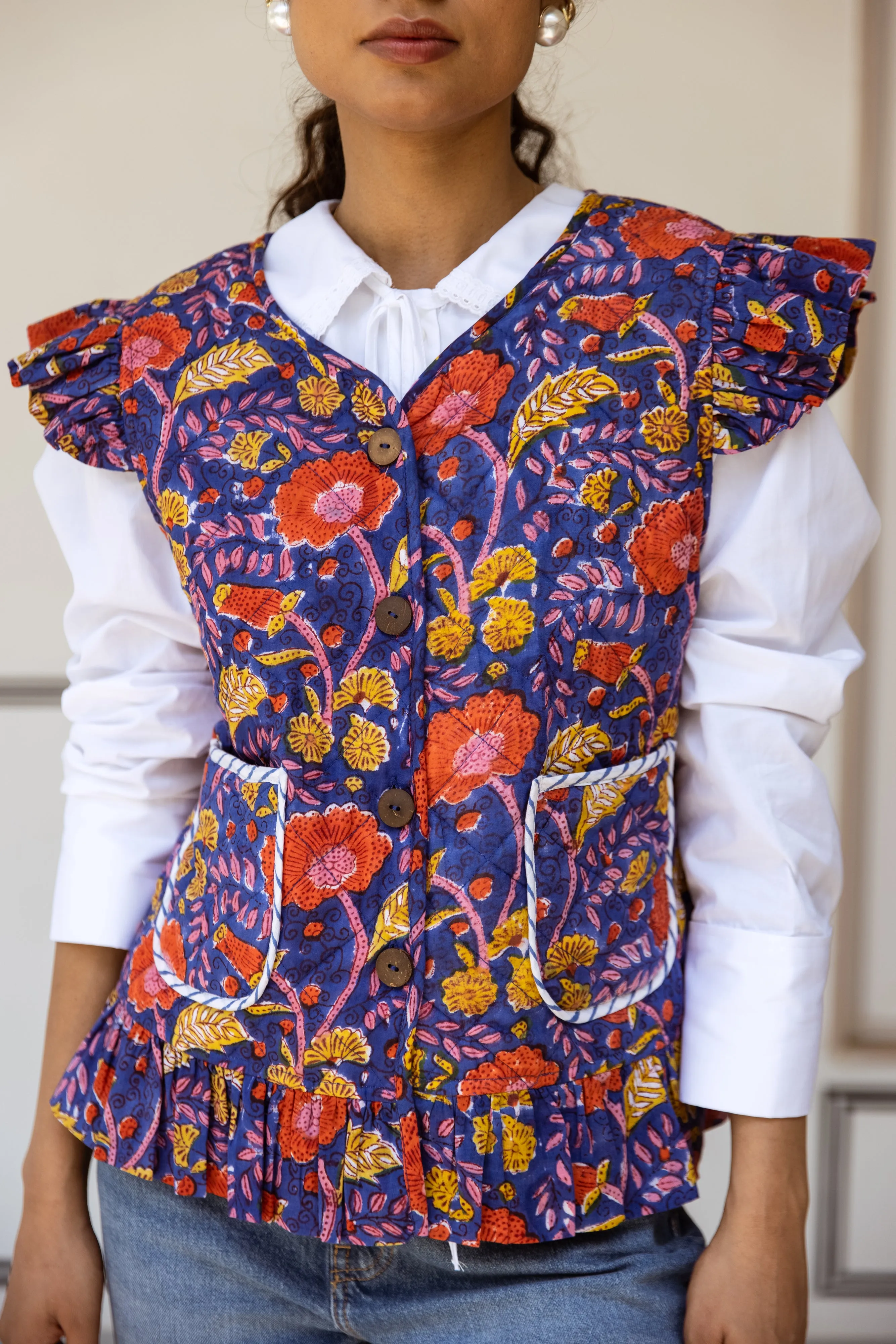 Frill Waistcoat - Poppy Print