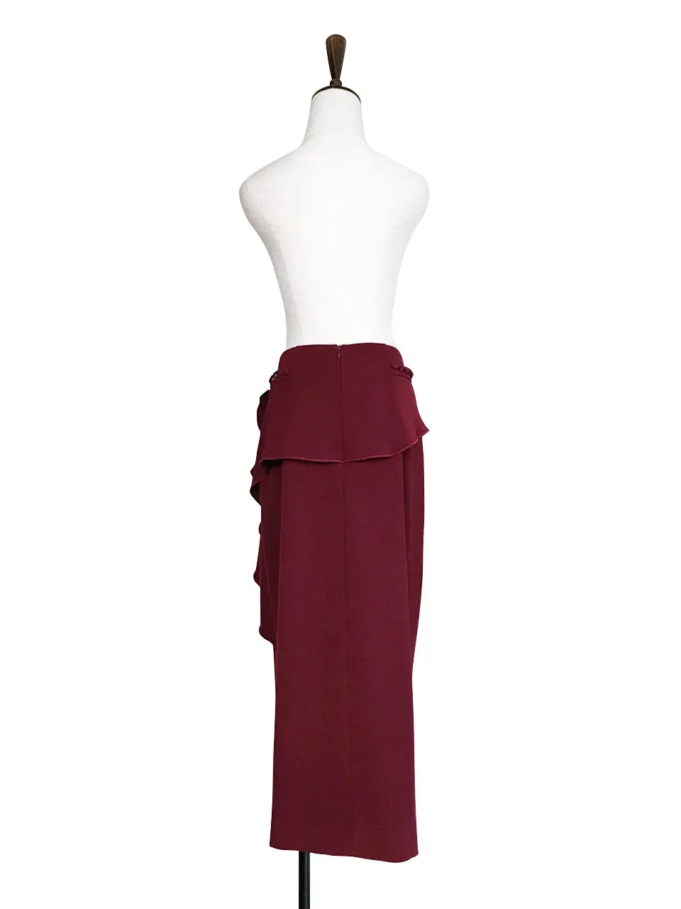 Further Sale! Burgundy Ruffle Side Ponte Pencil Maxi Skirt