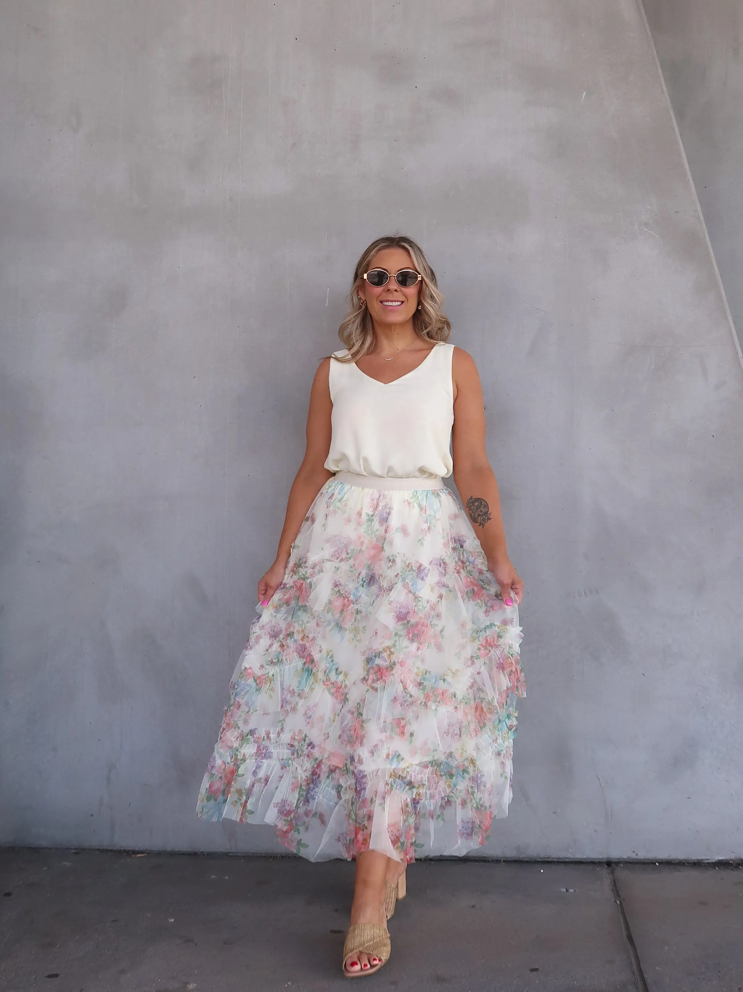 Georgette Skirt - Cream Floral