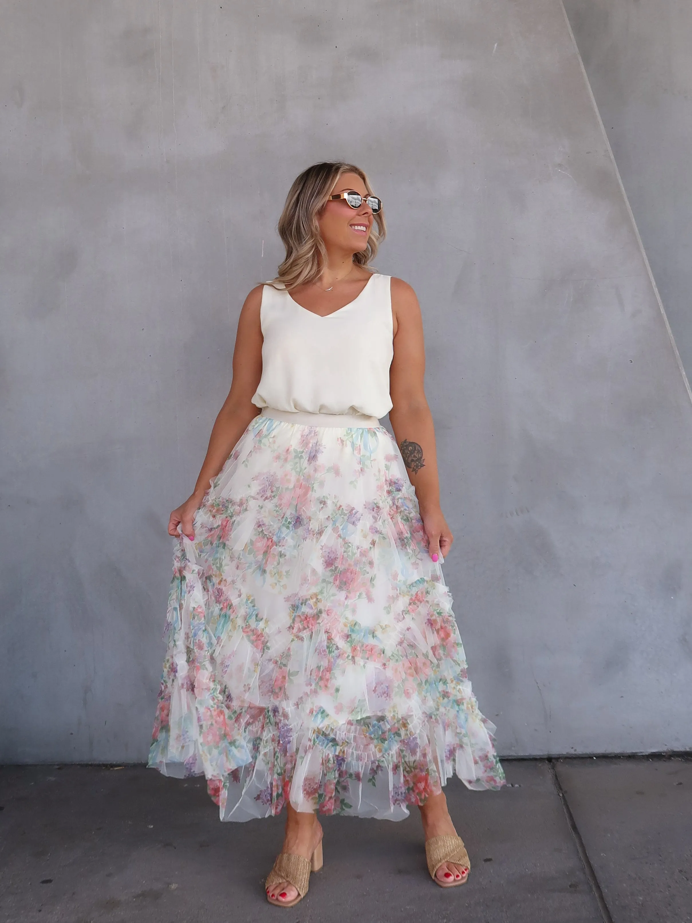 Georgette Skirt - Cream Floral