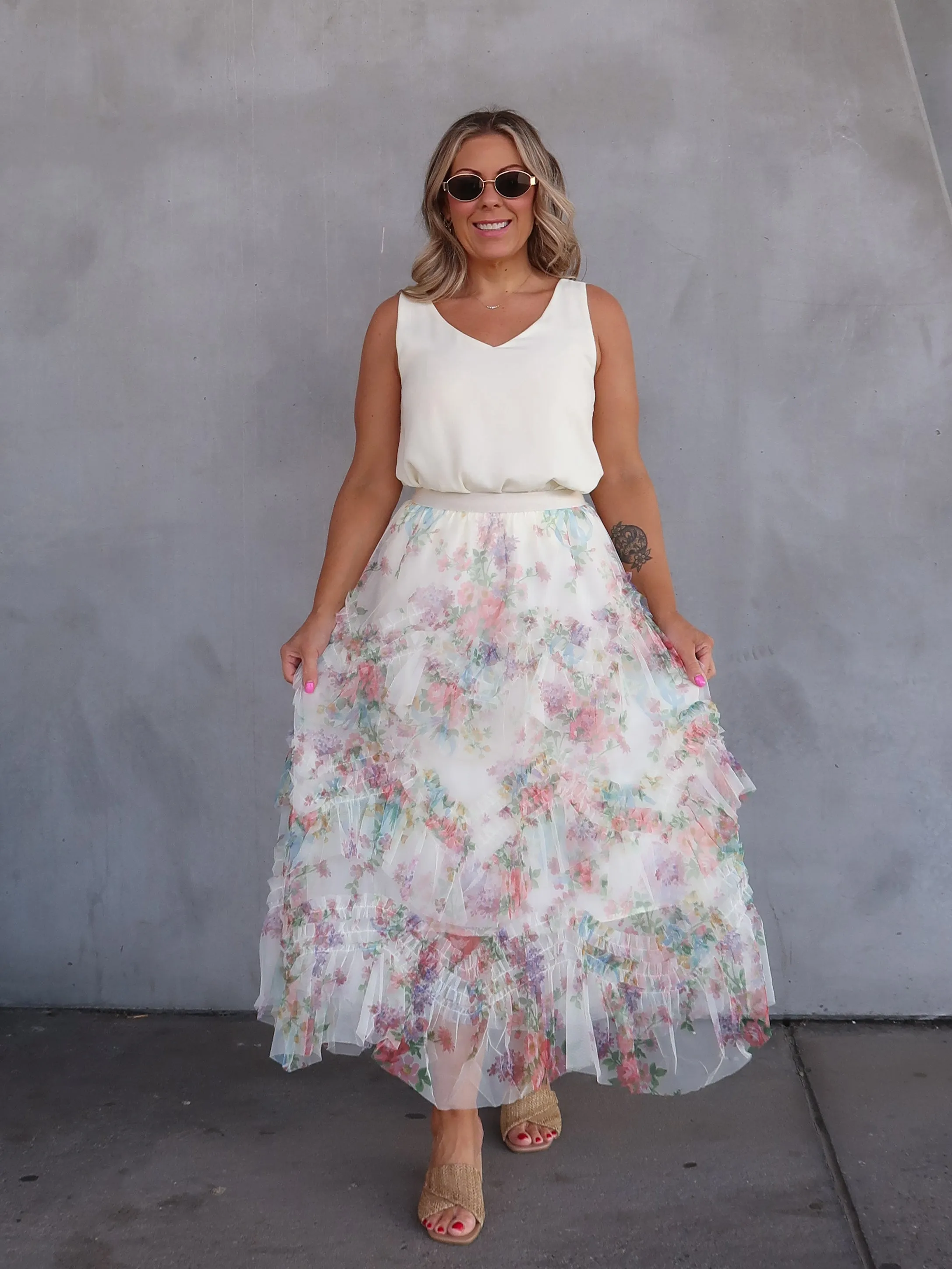 Georgette Skirt - Cream Floral