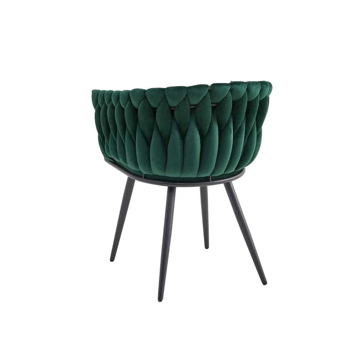 Green Velvet Braided Arm Chair with Angled Metal Legs - Set of 2