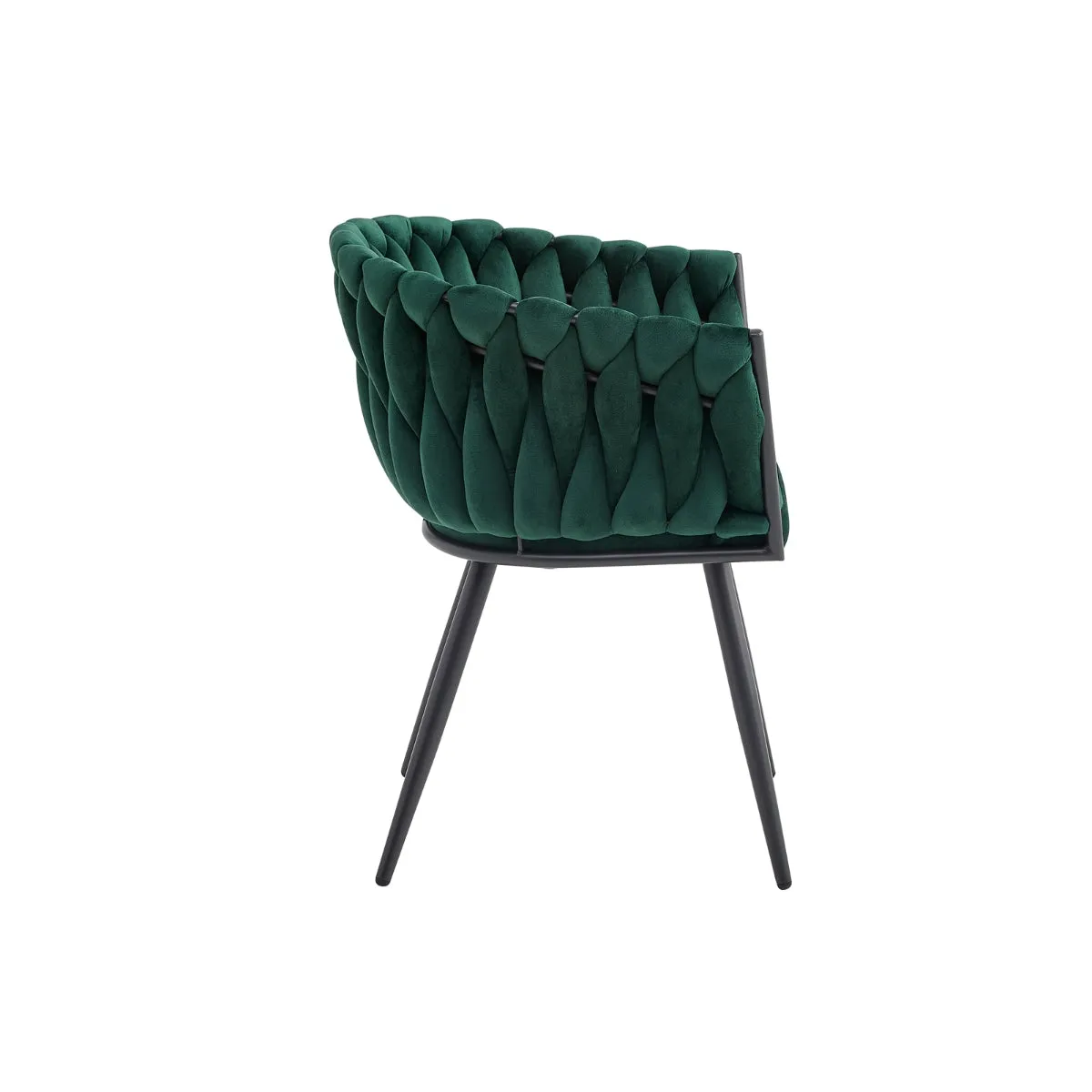 Green Velvet Braided Arm Chair with Angled Metal Legs - Set of 2