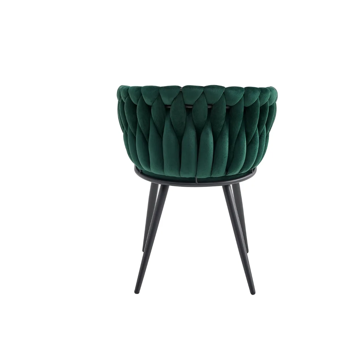 Green Velvet Braided Arm Chair with Angled Metal Legs - Set of 2