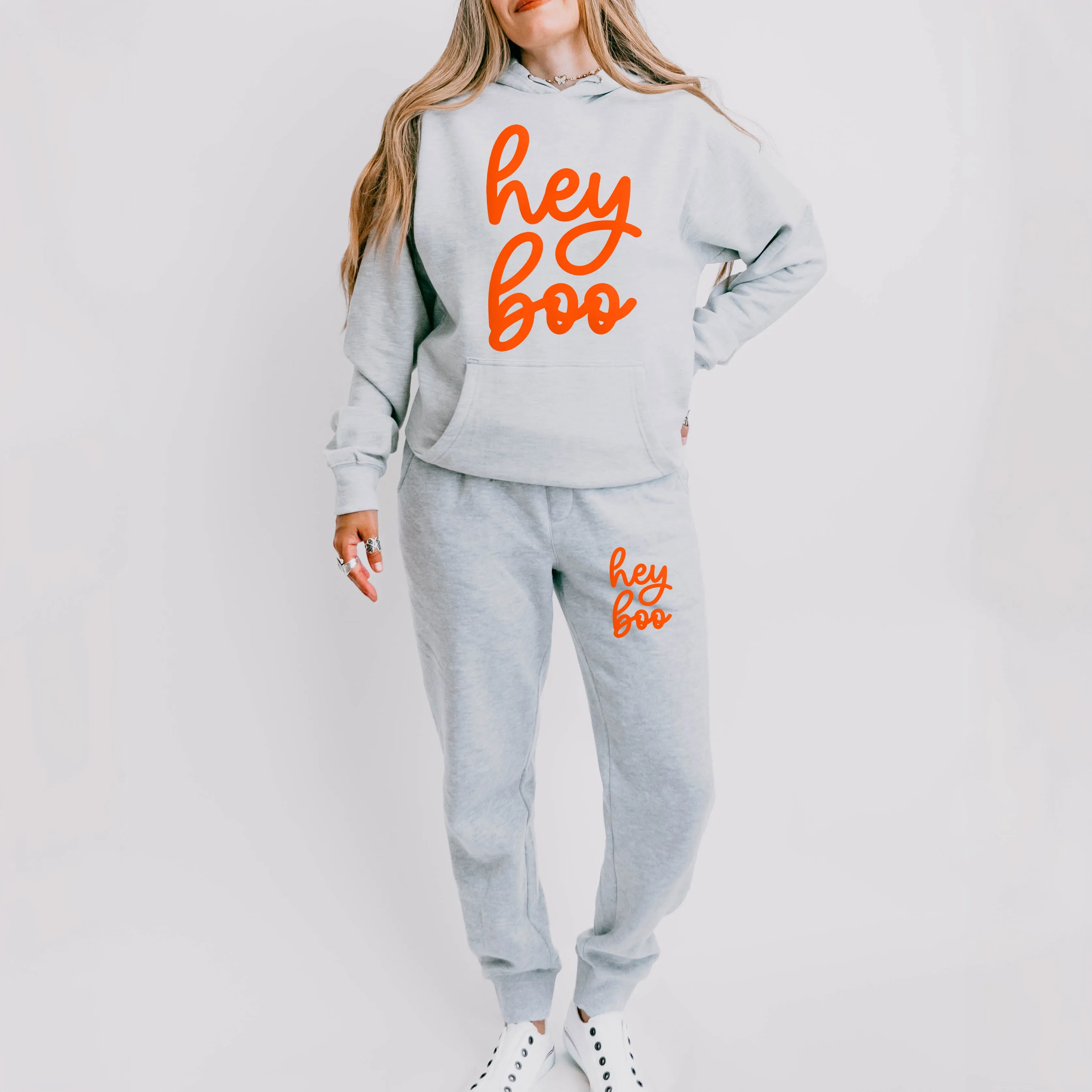 Hey Boo Cursive Puff Print | Hoodie Set