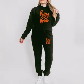 Hey Boo Cursive Puff Print | Hoodie Set