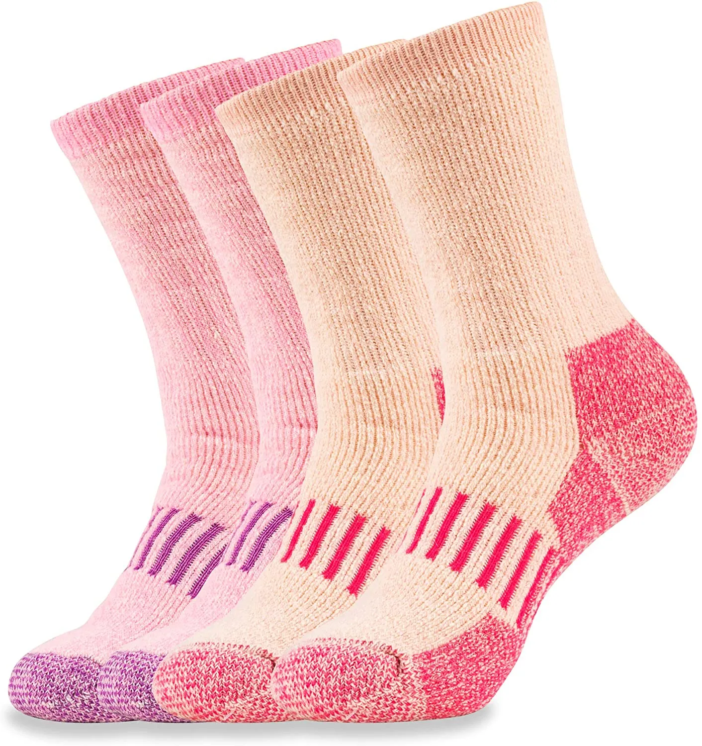 HOT FEET Women's Active Work and Outdoors Socks, Fully Cushioned, Thermal Wool Blend, 4 Pack Warm Reinforced Heel and Toe