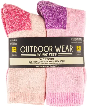 HOT FEET Women's Active Work and Outdoors Socks, Fully Cushioned, Thermal Wool Blend, 4 Pack Warm Reinforced Heel and Toe