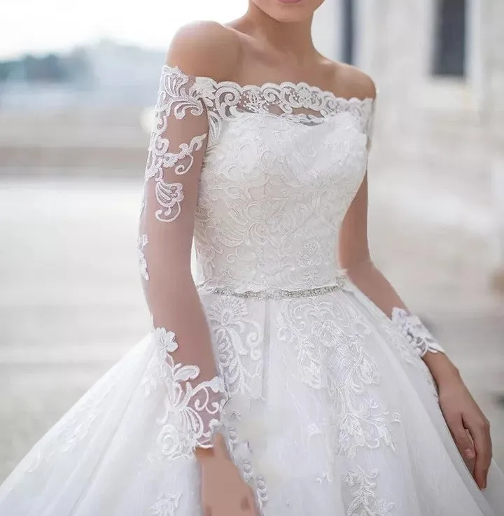 Lace Bateau Sparkle Tulle Ball Wedding Gown All Sizes/Colors