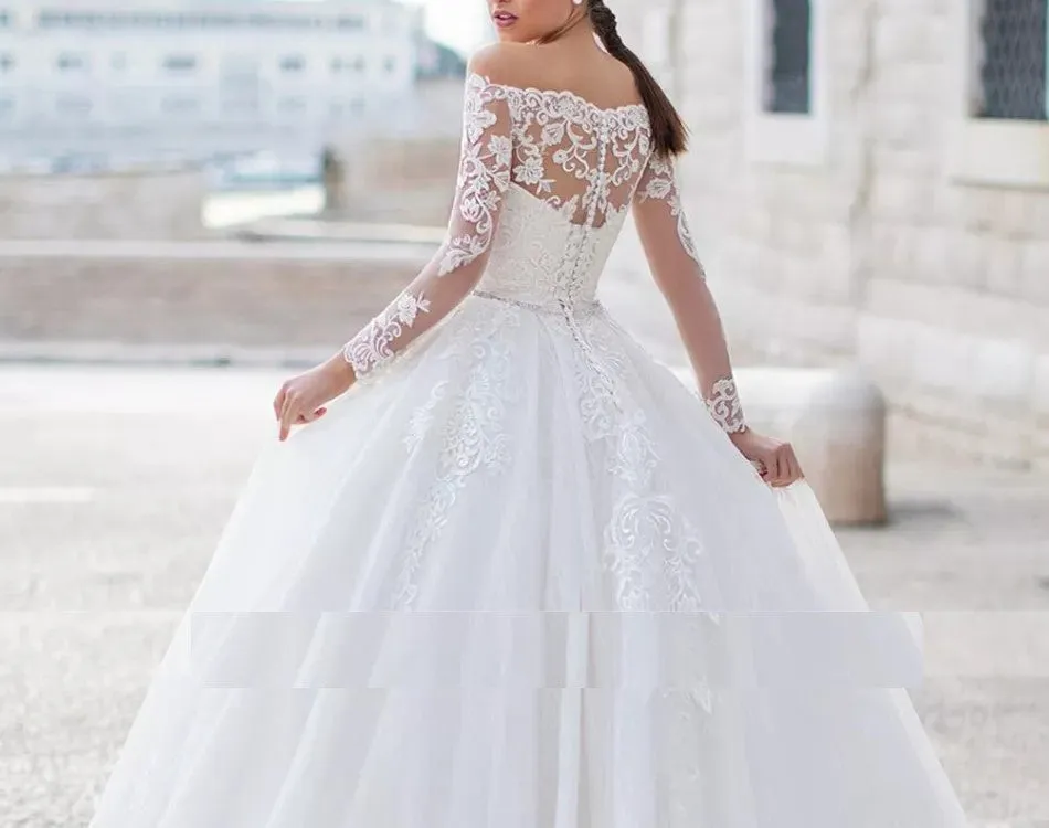 Lace Bateau Sparkle Tulle Ball Wedding Gown All Sizes/Colors