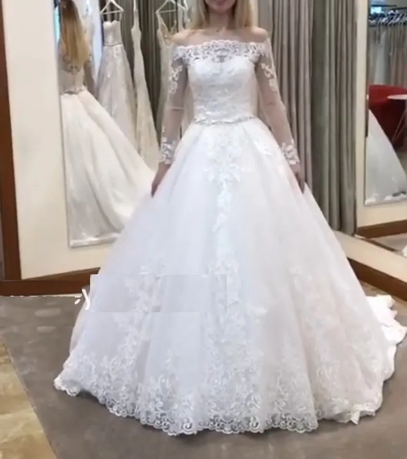 Lace Bateau Sparkle Tulle Ball Wedding Gown All Sizes/Colors